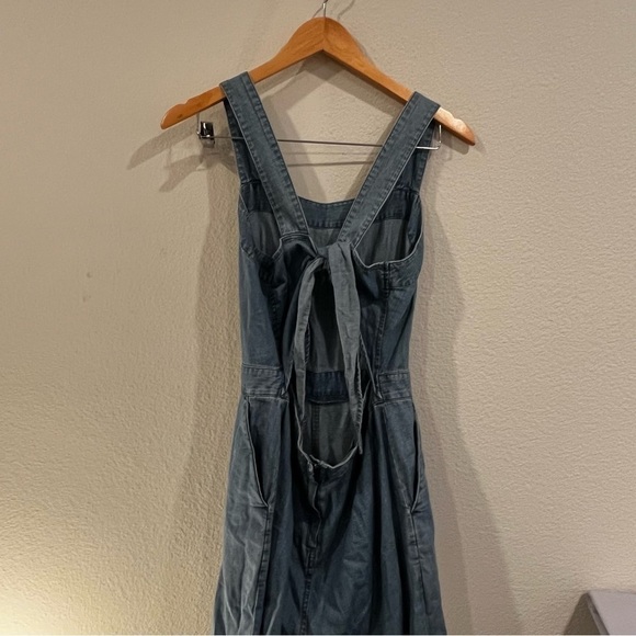 Madewell Denim Apron Bow-Back Jumpsuit natural fiber cotton size 6 - Picture 5 of 14